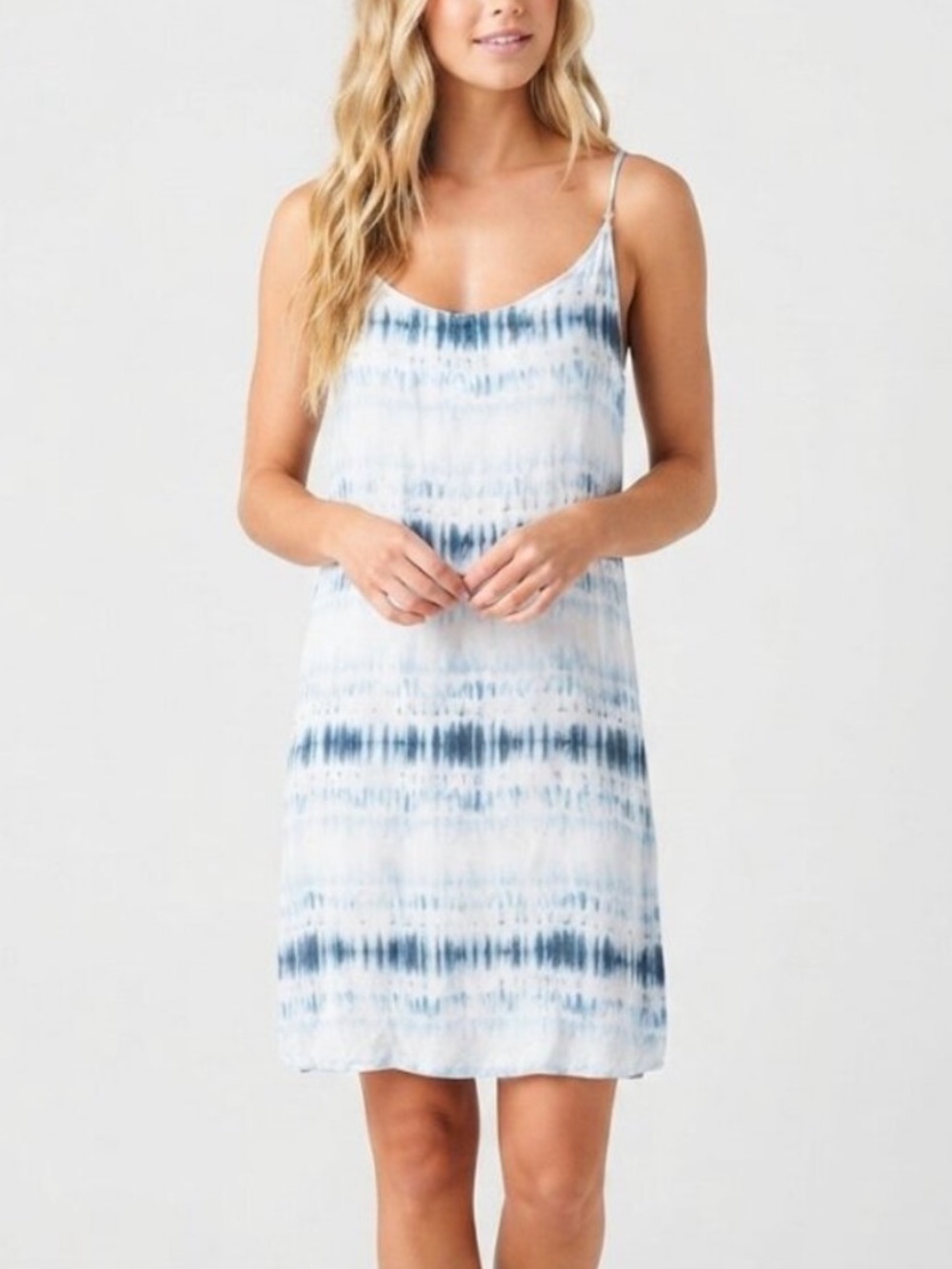 Bella Dahl Blue and White Tie-Dye Print Mini Dress Size Medium 57012